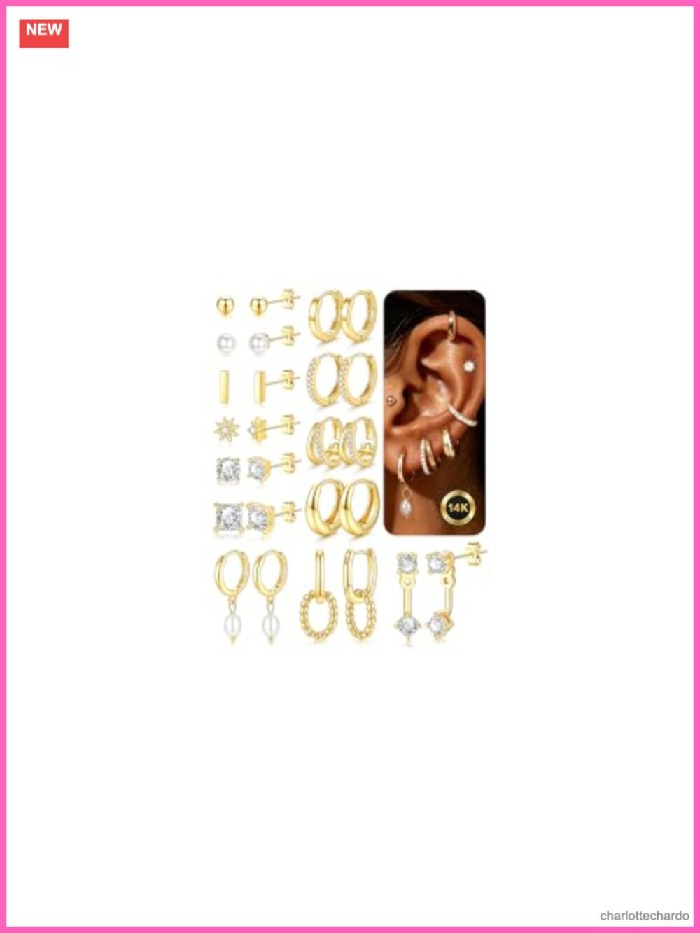 14K Gold Plated Earrings Set for Women, Hypoallergenic Stacking Earrings